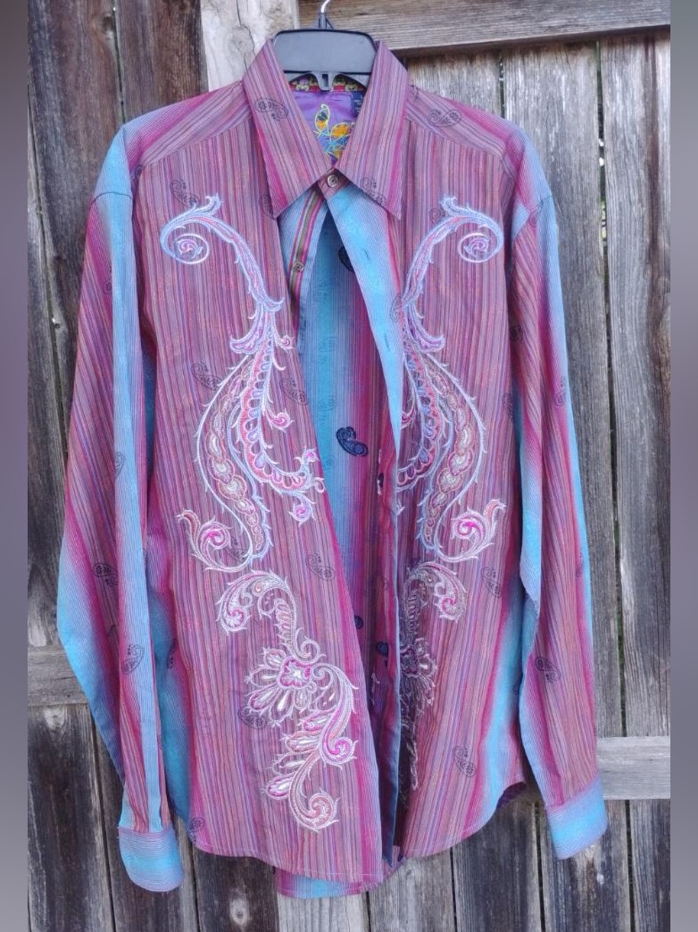 Robert Graham Pink & Blue Striped Embroidered Button-Down Shirt
